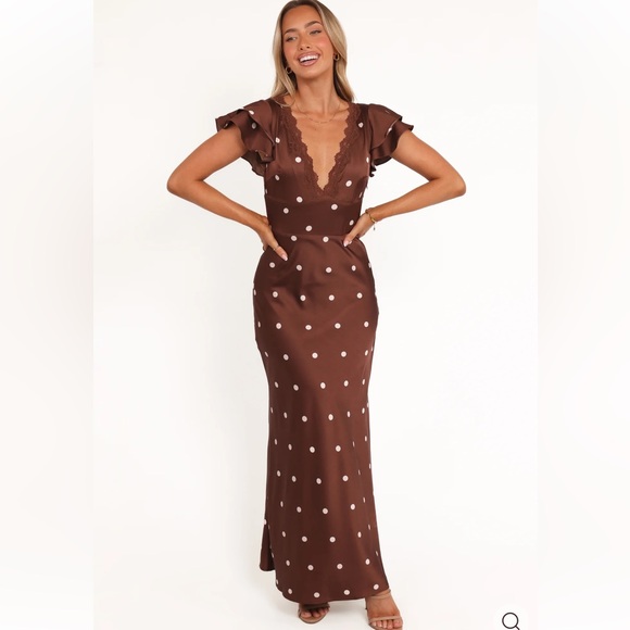 Petal & Pup Dresses & Skirts - Petal & Pup Arella Brown Polka Dot Maxi Dress